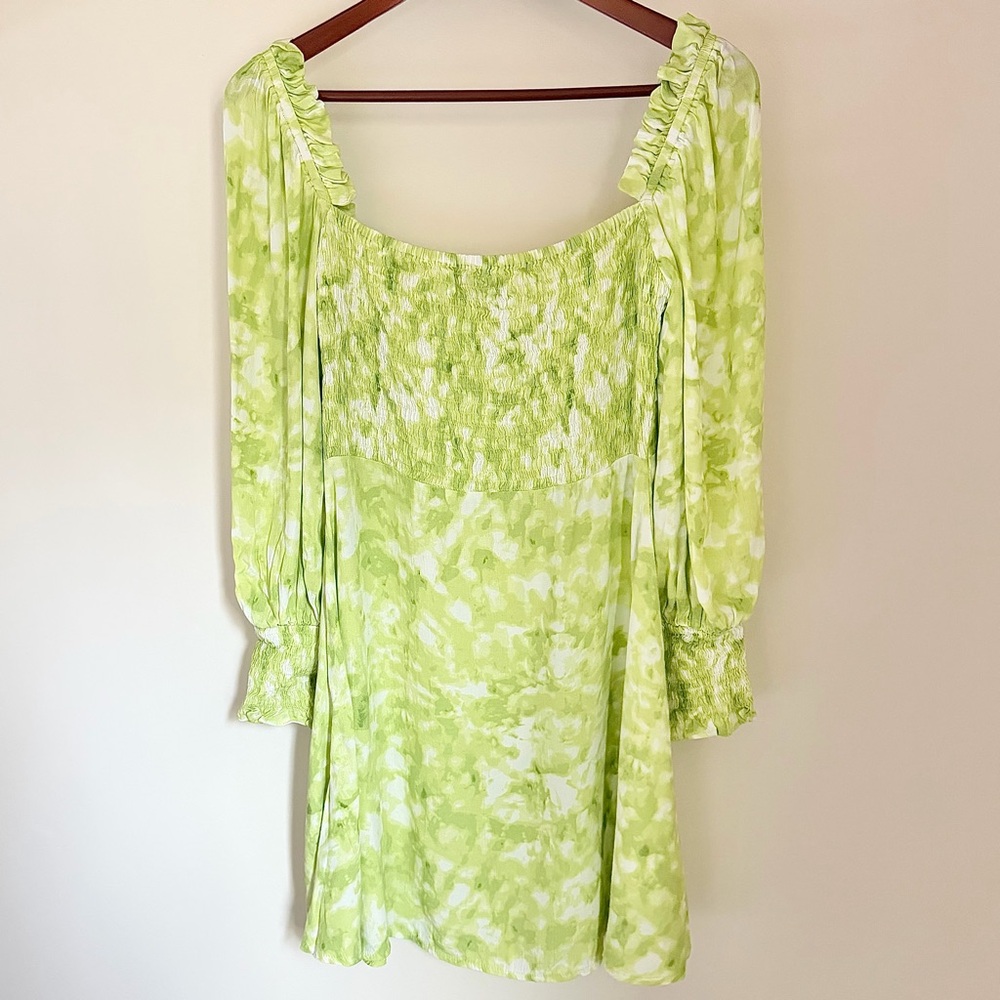 Faithfull The Brand Green Tie Dye Mini Dress Ruffle Vacation Womens Size 4 Small - Picture 7 of 13